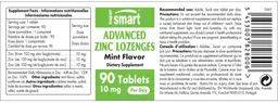 Label for Advanced Zinc Lozenges Mint Flavor 10 mg