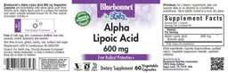 Label for Alpha Lipoic Acid 600 mg