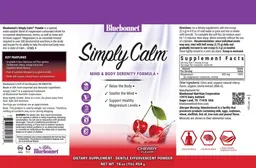 Label for Simply Calm Powder Cherry Flavor