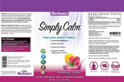 Label for Simply Calm Powder Raspberry Lemon Flavor