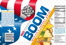 Label for Red White & Boom Energy Drink Daytona Beach