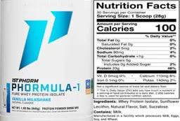 Label for Phormula-1 Vanilla Milkshake