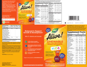 Label for Alive! Kids Chewable Multivitamin Orange & Berry