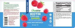 Label for Biotin 5,000 mcg Gummies Sugar Free Raspberry Flavor