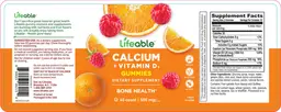 Label for Calcium + Vitamin D3 Gummies 500 mg Fruit Flavor