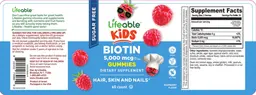 Label for Biotin 5,000 mcg Sugar Free Gummies Rapsberry Flavor
