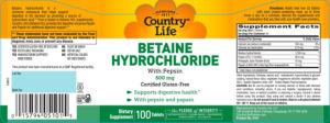 Betaine Hydrochloride 600 mg With Pepsin
