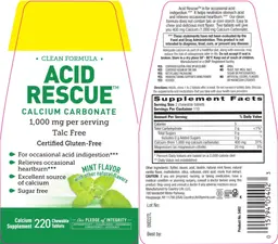 Label for Acid Rescue Mint Flavor