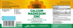Label for Calcium 1,000 mg Magnesium 500 mg Zinc 50 mg with L-Glutamic Acid