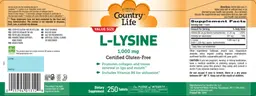 Label for L-Lysine 1,000 mg