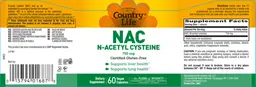 Label for NAC N-Acetyl Cysteine 750 mg