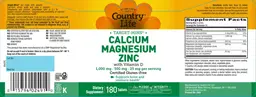 Label for Calcium 1,000 mg Magnesium 500 mg Zinc 25 mg with Vitamin D