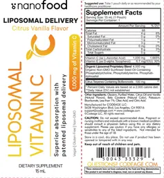 Label for Liposomal Vitamin C Citrus Vanilla Flavor 1000 mg