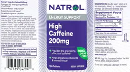 Label for High Caffeine 200 mg