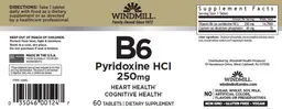 Label for B6 Pyridoxine HCl 250 mg