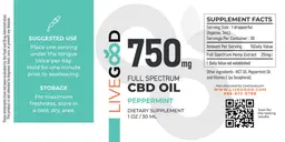Label for Full Spectrum CBD Oil Peppermint 750 mg