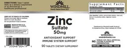 Label for Zinc Sulfate 50 mg