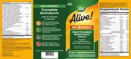 Label for Alive! Max3 Potency Adult Complete Multivitamin Tablets with Iron