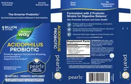 Label for Acidophilus Probiotic Pearls 1 Billion Cultures