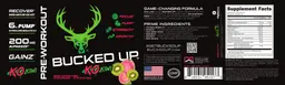 Label for Bucked Up Pre-Workout KO Kiwi
