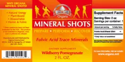 Label for Mineral Shots Fulvic Acid Trace Minerals Wildberry Pomegranate