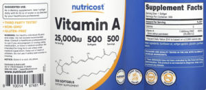 Label for Vitamin A 25,000 IU