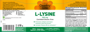 Label for L-Lysine 500 mg