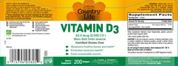 Label for Vitamin D3 62.5 mcg (2,500 IU)