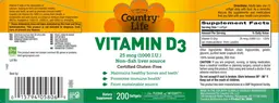 Label for Vitamin D3 25 mcg (1000 IU)