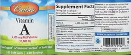 Label for Vitamin A 4,500 mcg RAE Palmitate (15,000 IU)