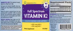 Label for Full Spectrum Vitamin K2