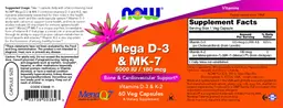 Label for Mega D-3 5000 IU & MK-7 180 mcg