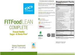 Label for FITFood Lean Complete French Vanilla Sugar- & Stevia-Free