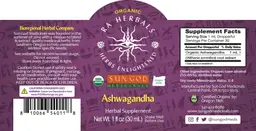 Label for Organic Ashwagandha