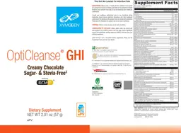 Label for OptiCleanse GHI Creamy Chocolate Sugar-& Stevia-Free