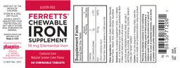 Label for Ferretts Chewable Iron Supplement 18 mg Natural Lemon-Lime Flavor