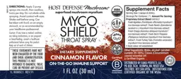 Label for Myco Shield Throat Spray Cinnamon Flavor