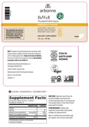 Label for BeWell Vitamin D3 & K2 Spray Pineapple Flavor