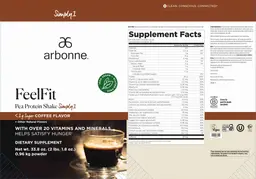 Label for FeelFit Pea Protein Shake Simply1 Coffee Flavor