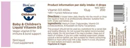 Label for Baby & Children's Liquid Vitamin D3 400 IU