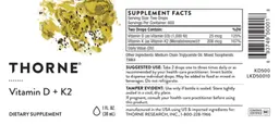 Label for Vitamin D + K2