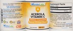 Label for Acerola Vitamin C 250 mg Chewable Natural Orange Flavor