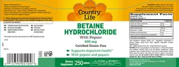 Label for Betaine Hydrochloride 600 mg With Pepsin