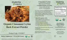 Label for Organic Cinnamon Ceylon Bark Extract Powder