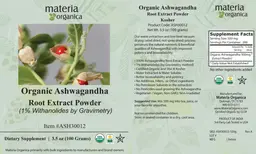 Label for Organic Ashwagandha Root Extract Powder