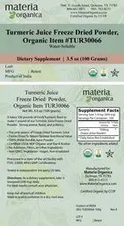 Label for Turmeric Juice Freeze Dried Powder, Organic
