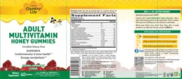 Label for Adult Multivitamin Honey Gummies Natural Raspberry Flavor