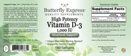 Label for High Potency Vitamin D-3 1,000 IU