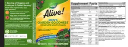 Label for Alive! Garden Goodness Men's Multi-Vitamin