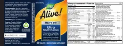 Label for Alive! Men's 50+ Ultra Potency Complete Multivitamin